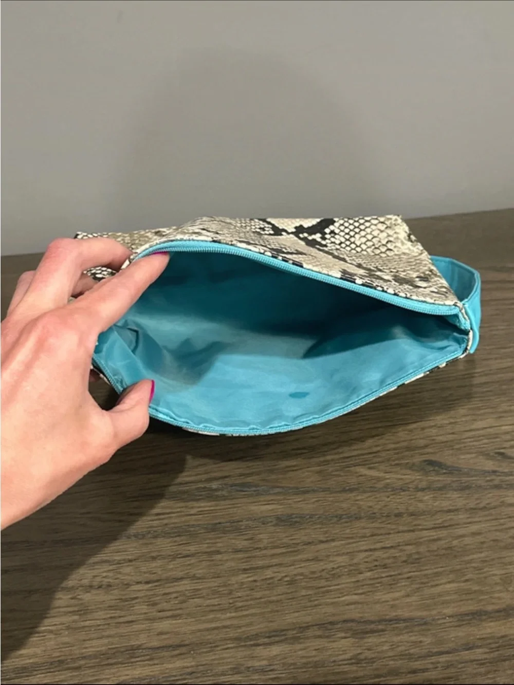 Ulta Snake-Print Makeup Bag with Turquoise Trim